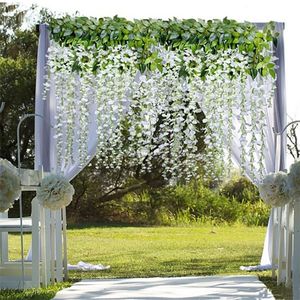 12Pcs / Wisteria False Silk Wreath Arch Wedding DIY Family Garden Office Party Decoration Pendant Wall 220311