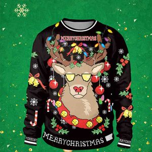 2021 Ugly Christmas For Gift Santa Elf Rolig Pullover Womens Mens Tröjor och Toppar Höst Vinter ClothingHot Sale Y1118