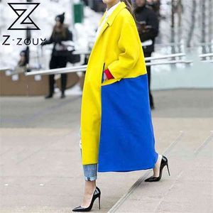 Kvinnor Trench Coat Långärmad Färg Matchande Windbreaker Loose Overcoat Fashion Coats Höst Vinter 210513