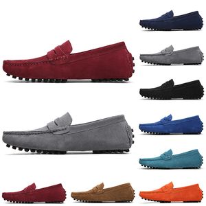 Fashion Non-Brand men casual suede shoes black light blue wine red gray orange green brown mens slip on lazy Leather shoe eur 38-45