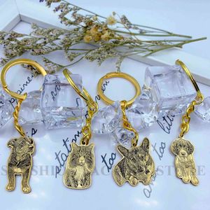 Passen Sie den vergoldeten Schlüsselanhänger mit Foto des Haustiers als Erinnerungsgeschenk an, mit eingravierten Bildern und Texten für das Haustier H0915