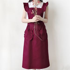 Polyester Bomull Frill Förkläde Florist Servitris Maid Coffee Shop Pastry Chef Work Wear Cafe Barista Baker Flower Uniform D8 210625