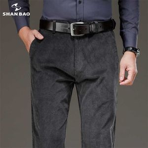 Shan Bao Höst och Vinter Märke Straight Loose Corduroy Pants Classic Style Business Mäns höga midja Casual Trousers 211112