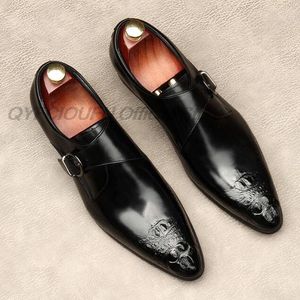 2022 Классический европейский стиль ручной работы мужская монаха ремешок платье для обуви натуральная кожа черная коричневая заостренный носок формальная обувь для мужчин