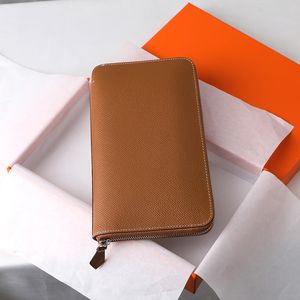 Bolsa longa de couro de vaca unissex com zíper sólido Epsom alta capacidade carteira de design de luxo bolsa de telefone de marca famosa 270P