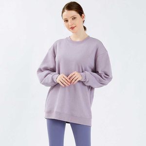 Round Neck Sweater Loose Fit Long Sleeve Pullover Sports Hoodies Knitted Running Fitness Gym Clothes Suit Yoga Tops