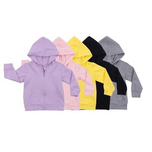 Hooded sweatshirts Zipper Long-Sleeve Känguru Ficka Solid Färg 0-6 år Barn Boys Flickor Outdoor Casual Coat Sportkläder 211029