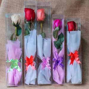 単一のバラのディスプレイの石鹸の花の透明なプラスチックPVCボックスガールフレンドのための材料の贈り物を梱包
