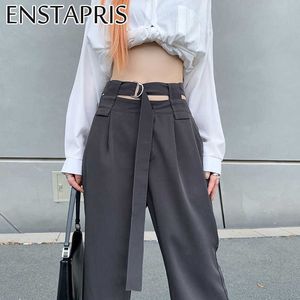 Cyber ​​Y2K Hollow Out High Waist Baggy Spodnie Capris Dna 2021 Jesień 90. Styl Vintage Moda Pocket Kobiety Długie Spodnie Q0801