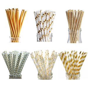 Wholesale biodegradable straws for sale - Group buy Drinking Straws set Foil Gold Paper Birthday Party Wedding Decorative Supplies Home Biodegradable