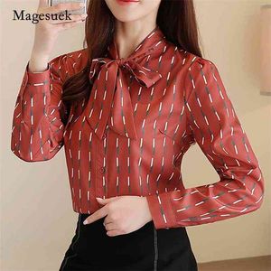 Осень красный для женщин тонкий кардиган рубашка дна бабочка галстук шифон блузка и топы Chemisier Femme 10749 210518