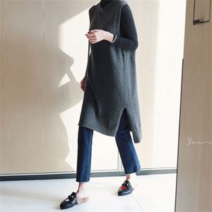 vest dress Autumn Winter long cardigan Knitted Women Sweaters Sleeveless Warm Sweater Casual Solid Loose Vestido 210423