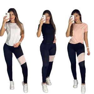 New Women Summer jogger suit short sleeve outfits causal tracksuits white T-shirts+pants leggings two piece set plus size 2XL track suits black sportswear 4771