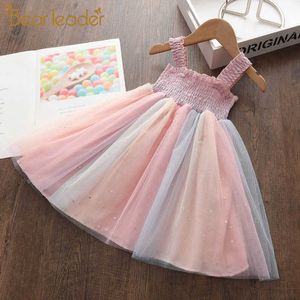 Bear Leader Kids Girls Princess Vestidos Fashion Baby Girl Colorful Rainbow Costumi Bambini Causali Mesh Costumi Party Dress 210708