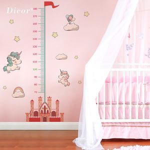 Cartoon Height Mått Väggklistermärken för barn Rum Unicorn Höjddiagram Linjal Vinyl Avtagbar väggdekaler Nursery Home Decor