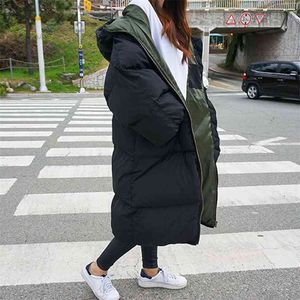 Oversize Coat Women Höst Vinterjacka Parka Tjock Long Down Bomull Hooded och Män Par Puffer C6636 210923