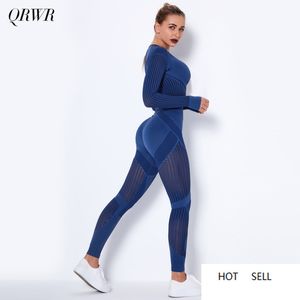 Zestaw jogi Kobiety Sport Siłownia Zestaw Crop Top Długi Rękaw Hight Waist Legginsy