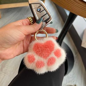 Fluffy Mink fur kitten claw cute plush doll bag car key chain pendant girl's gift344M