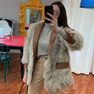 Korobov Koreański Zima Chic Znosić Faux Fur Women Płaszcze Vintage Streetwear Z Długim Rękawem Kobiet Kurtki Harajuku Ciepły Płaszcz 210430