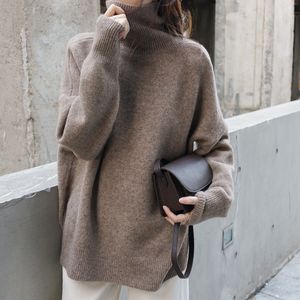 Autunno e inverno Cashmere da donna a collo alto maglione spessa maglione sciolto maglia tridimensionante di grandi dimensioni camicia in lana 210514
