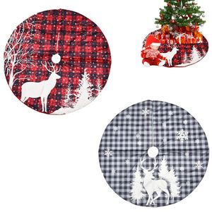 Christmas Tree Skirt Red and Black Buffalo Plaid Reindeer Snowflake Pattern Xmas Decoration Family Room Decor XBJK2111