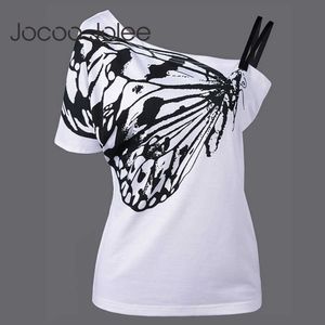 Jocoo Jolee Fashion Women Blouses Butterfly Butterfly Parted Белая рубашка Ремень Короткие Плечо Топ Плюс Размер Дамы Blusas 210619