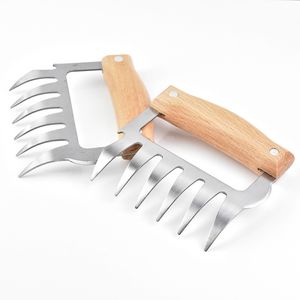 50pcs Metal Stainless Steel Claw Wooden Handle Meat Divided Divider Tearing Flesh Multifunction Meats Shred Pork Clamp Kitchen BBQ Tool