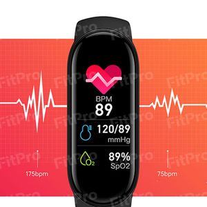 Toppkvalitet M6 Smart Armband Klocka Fitness Tracker Real Heart Rate Blodtrycksmonitor Färgskärm IP67 Vattentät för att köra Sit-up Skippiong rep