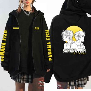 Anime Muz Balık Hoodie Kazaklar Baskı Fermuar Uzun Kollu Kış Y1109 Tops