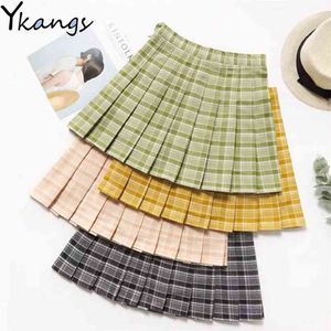 Harajuku Women Fashion Summer high waist pleated skirt Black Cosplay short plaid kawaii Female mini Skirt saias streetwear 210421