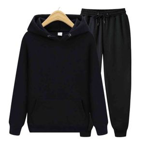 Set da uomo Felpe con cappuccio + Pantaloni Autunno Inverno Felpa con cappuccio Pantaloni sportivi Moda Slim Fit Uomo Set Felpa con cappuccio Pantaloni Hip Hop Pullover Felpa con cappuccio Y211122