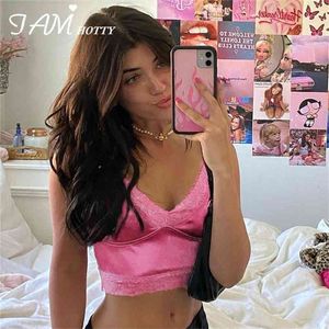 Iamhotty 90s Aesthetic Patchwork Lace Crop Top Women Harajuku Gym Streetwear Aesthetic Clothes Ladies Korean Vintage Croped T 210407