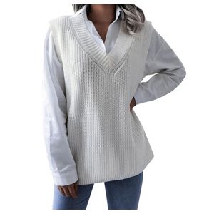 Women's Sweaters Women Autumn And Winter Classic Solid Color V-neck Knit Sweater Vest Cable Knitted Sleeveless Checked For