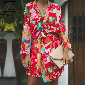 Women Blouse Printed Shirts Long Sleeve Lace Up Print Cardigan Loose Casual Floral Ladies Tops Plus Size 210513