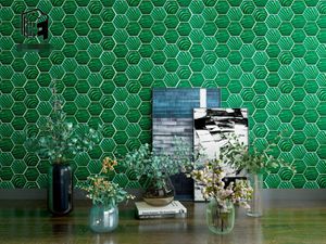 Hexagon handmade Tiles mosaic tile hotel restaurant background wall brick green shell bricks