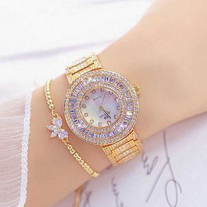 Big Dial Full Diamond Watches For Woman Famous Brand Crystal Female Gold Wristwatch With Bracelet Unique Ladies Clock 210527