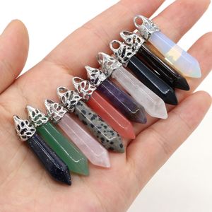 Natural Stone Charms hexagon prism Cone pendulum Pendant Rose Quartz Healing Reiki Crystal Finding for DIY Necklaces Women Fashion Jewelry 8x40mm