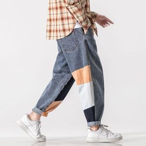 Mäns Jeans Individualitet Vintage Splicing Stretch Wide Leg