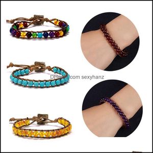 Beaded, Strands Bracelets Jewelry Selling Beaded Single Layer Red Agate Seven Chakras Hand Woven Adjustable Knot Bracelet Wholesale Drop Del