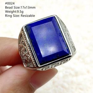 Klaster pierścienie Oryginalne Naturalne Royal Blue Lapis Lazuli Ring 17x13mm Gemstone Regulowany Oval 925 Sterling Silver Bead