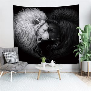 Kilected Cartoon Lion Tapestry Vägg Hängande Polyester Tunn Animal Print Living Room Bedroom Background Blanket 220301