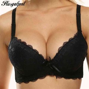 Plusgalpret Push Up Padded Bras for Women Lace Plus Size Bra Add Two Cup Gather Together Underwire Brassiere B C Cup 38 40 42 44 210728