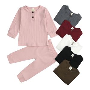 Barn flicka pojke bomull kläder sätter vanlig solid färg pyjamas set baby sleepwear Nightwear Home Wear kläder outfits