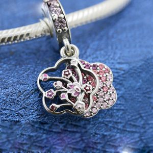 925 Sterling Silver Pave Peach Blossom Kwiat Wisiorek Urok Koralik Dla Europejskiej Pandora Styl Biżuteria Charm Bransoletki