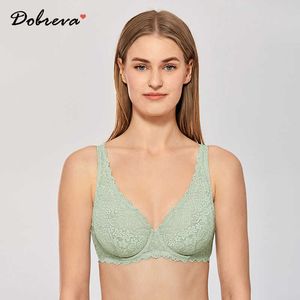 DOBREVA Women's Sexy Lace Bralette Plunge Unlined Underwire Bra Plus Size A-F Cup 210623