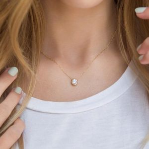 Simply Small Round 1 Cubic Zirconia Rose Gold Color Pendant Necklace Hot Jewelery for Women and Girls N388 N453 N454