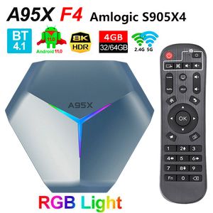 A95X F4 Android 11.0 TV Box Amlogic S905X4 Quad Core Boxar 8K RGB Light Smart TVbox 4GB 64GB 32GB eMCP Plex mediaserver 2.4G 5G Dubbel WIFI Bluetooth 2G 16G Hemmafilm