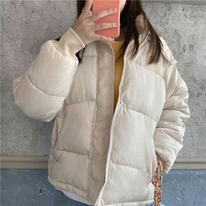 Autumn And Winter Women's All-Match Solid Color Padded Jacket Loose Cotton Hooded 210514