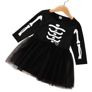 Halloween Baby Kleidung Neugeborene Kinder Mädchen Kleider Heißer Verkauf Skelett Gedruckt Langarm Autume Kleid Hohe Qulity Kinder Kleidung 1-8T