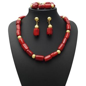 Ohrringe Halskette Yulaili Afrikanischer Brautschmuck Sets Echte Luxus-Korallenperlen Armband Tropfen Hochzeitsschmuck